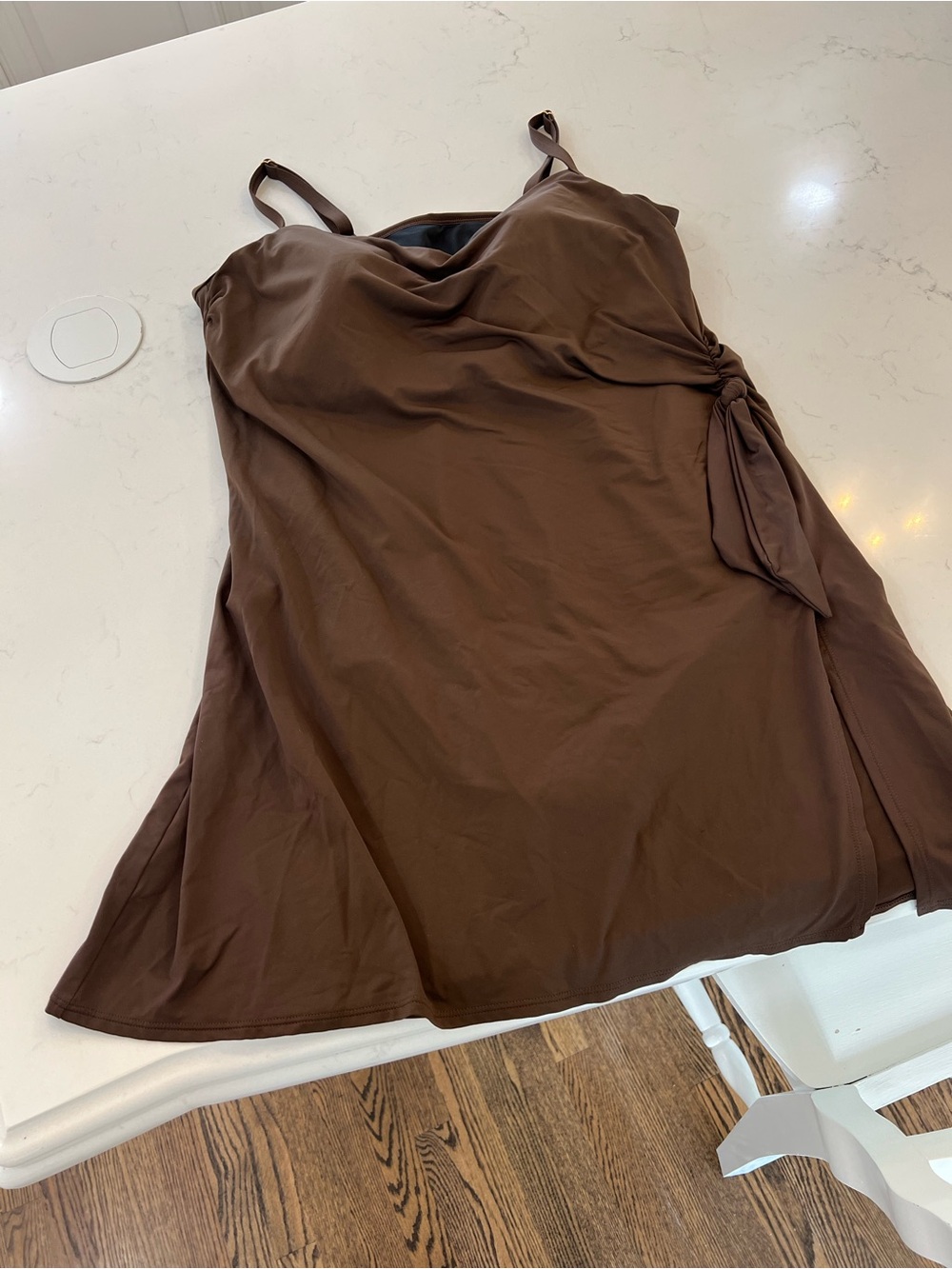 Lands' End Chocolate Brown Draped One-Piece Swimdress with Side Tie